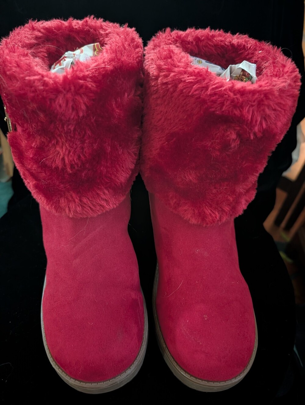 Guess  Red Faux-Fur Foldover Winter Boots